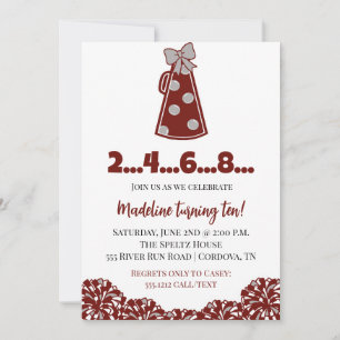 Maroon and White Cheer Birthday Invitations