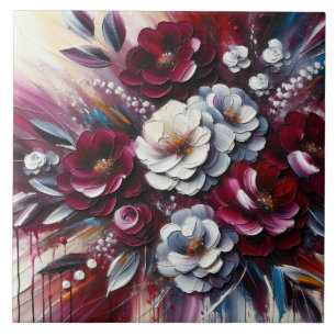 Maroon and white Floral arrangement Tile