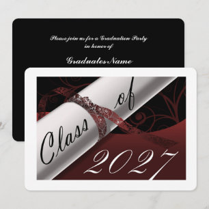 Maroon and White Graduation Party Invitation