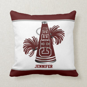 Maroon and White Megaphone Cheerleader Pillow