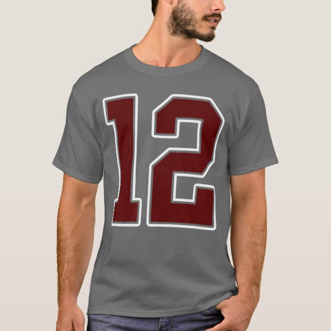 Maroon and White Number 12 Jersey Player Uniform 1 T-Shirt (Front)