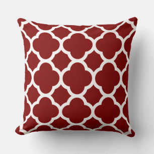 Maroon and White Quatrefoil Pattern Cushion