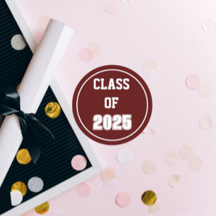 Maroon and White School Class Year Classic Round Sticker