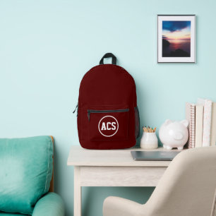 Maroon and White School Colors and Letters Printed Backpack