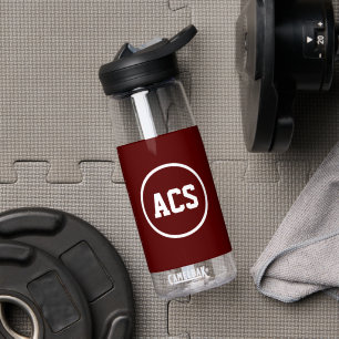 Maroon and White School Colours and Letters Water Bottle