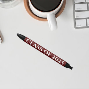 Maroon and White School Colours Class Year Black Ink Pen