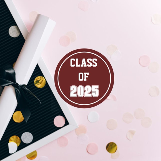 Maroon and White School Colours Class Year Classic Round Sticker (In Situ Graduation)