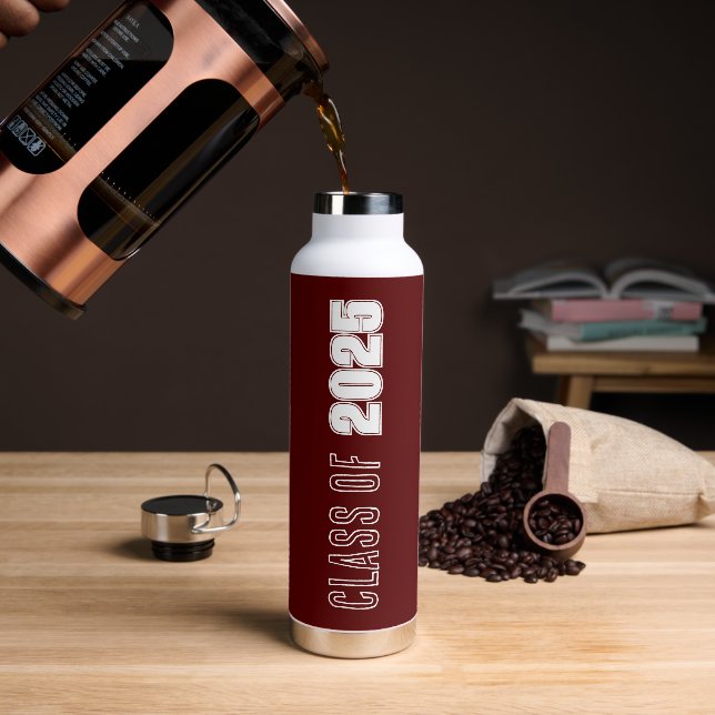 Maroon and White School Colours Class Year Water Bottle (Coffee)