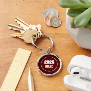 Maroon and White School Colours Grad Key Ring