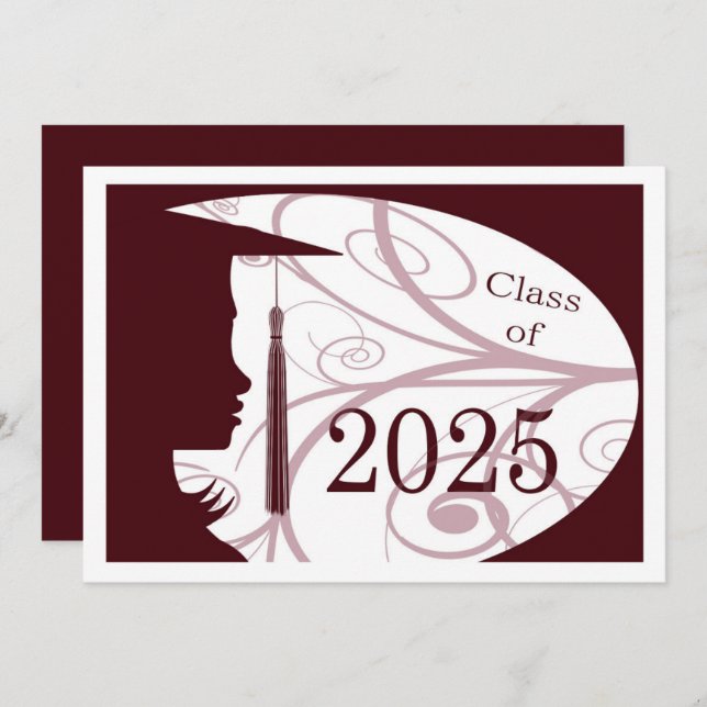 Maroon and White Silhouette 2025 Graduation Party Invitation (Front/Back)