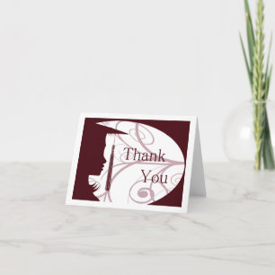 Maroon and White Silhouette Thank You Card