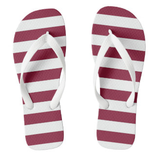 Maroon and White Striped Flip Flops