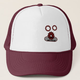 Maroon and White Trucker Hat, Cool Mechanical Gea Hat