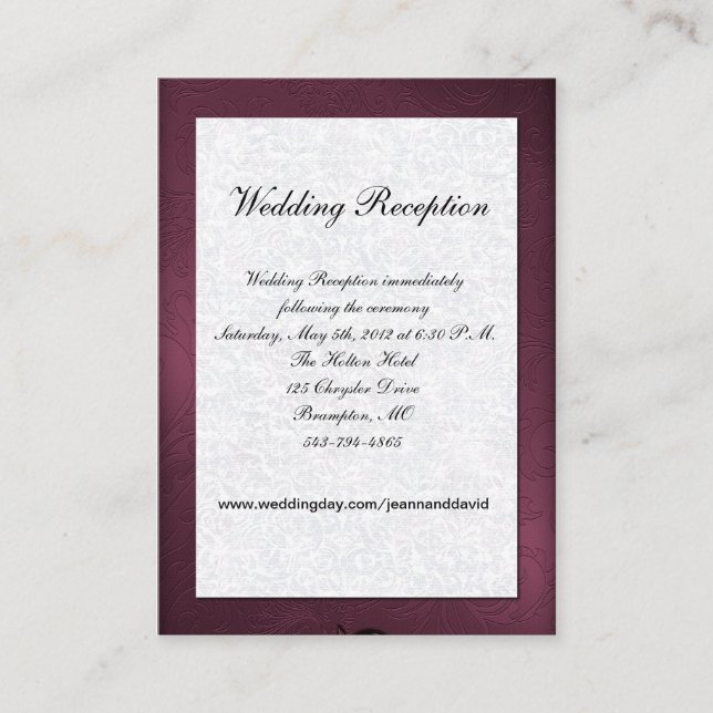 Maroon and White Wedding Enclosure Card (Front)