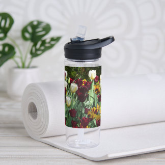 Maroon and Yellow Tulips Colorful Floral Water Bottle