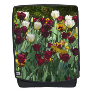 Maroon and Yellow Tulips Colourful Floral Backpack