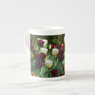 Maroon and Yellow Tulips Colourful Floral Bone China Mug