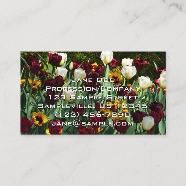 Maroon and Yellow Tulips Colourful Floral Business Card (Front)