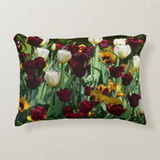 Maroon and Yellow Tulips Colourful Floral Decorative Cushion