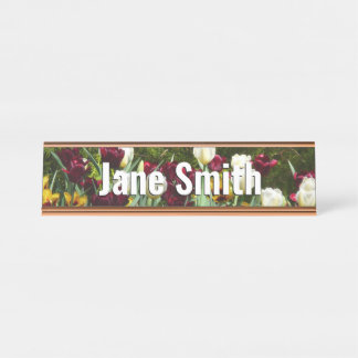 Maroon and Yellow Tulips Colourful Floral Desk Name Plate