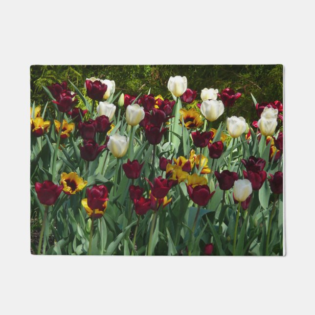 Maroon and Yellow Tulips Colourful Floral Doormat (Front)