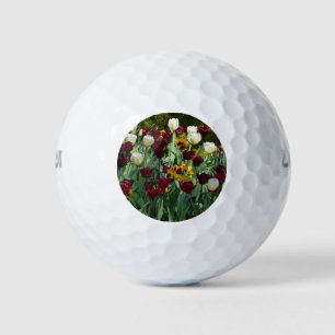 Maroon and Yellow Tulips Colourful Floral Golf Balls