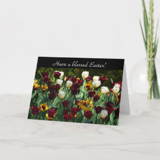 Maroon and Yellow Tulips Colourful Floral Holiday Card