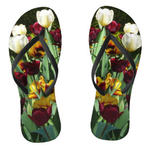 Maroon and Yellow Tulips Colourful Floral Jandals