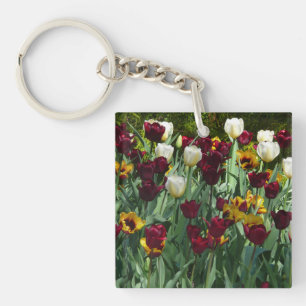 Maroon and Yellow Tulips Colourful Floral Key Ring