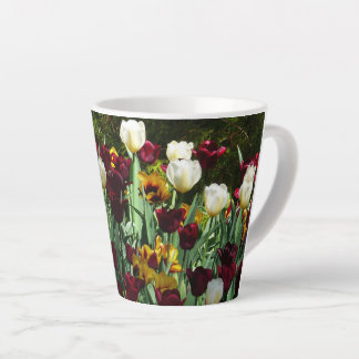 Maroon and Yellow Tulips Colourful Floral Latte Mug