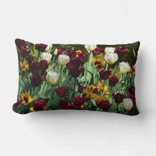 Maroon and Yellow Tulips Colourful Floral Lumbar Cushion
