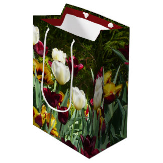 Maroon and Yellow Tulips Colourful Floral Medium Gift Bag