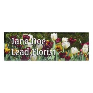 Maroon and Yellow Tulips Colourful Floral Name Tag