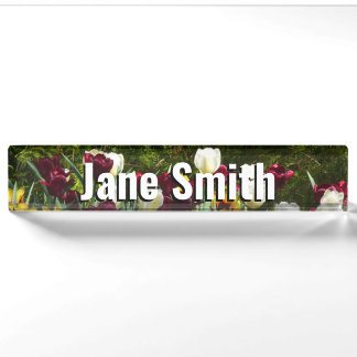 Maroon and Yellow Tulips Colourful Floral Nameplate