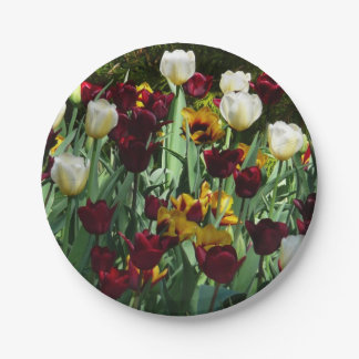 Maroon and Yellow Tulips Colourful Floral Paper Plate