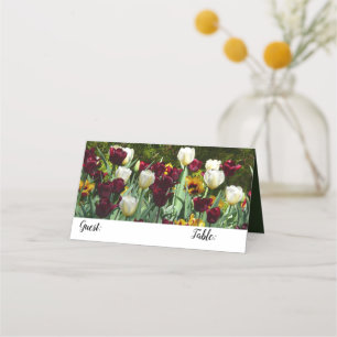 Maroon and Yellow Tulips Colourful Floral Place Card