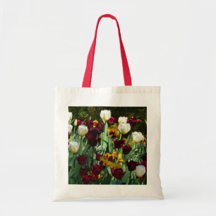 Maroon and Yellow Tulips Colourful Floral Tote Bag