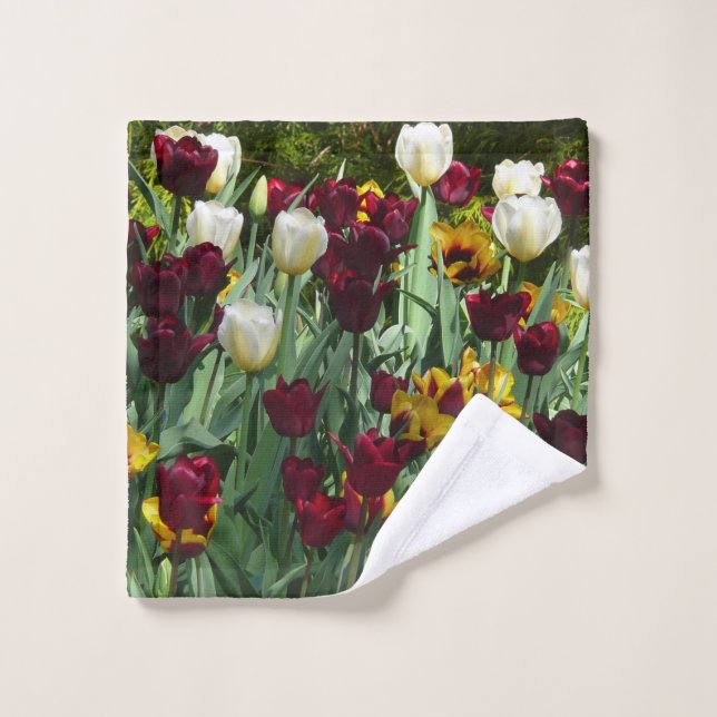 Maroon and Yellow Tulips Colourful Floral Wash Cloth (Wash Cloth)