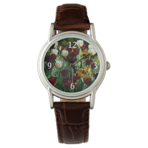 Maroon and Yellow Tulips Colourful Floral Watch