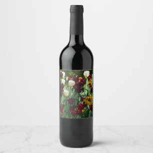 Maroon and Yellow Tulips Colourful Floral Wine Label