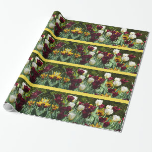 Maroon and Yellow Tulips Colourful Floral Wrapping Paper