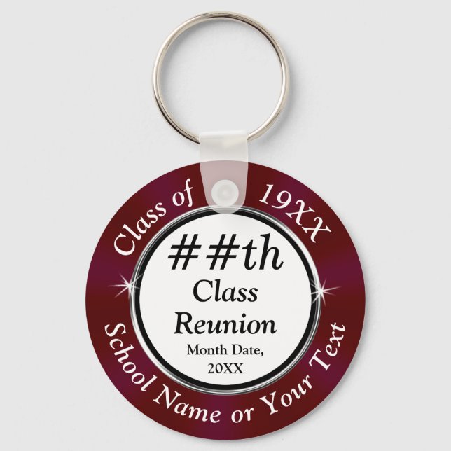 Maroon ANY YEAR, Cheap Class Reunion gift ideas Key Ring (Front)