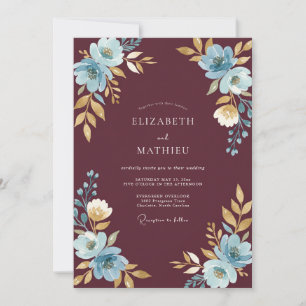 Maroon Aqua Blossom Wedding Invitation