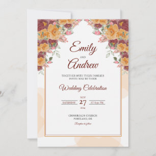 Maroon Arch Gold Elegant Floral Watercolor Wedding Invitation