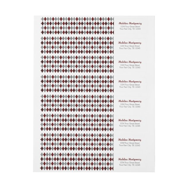 Maroon Argyle Aggies Wrap Around Label (Sheet)