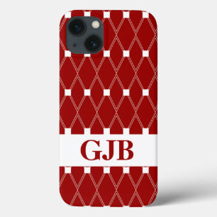 Maroon Argyle Lattice with monogram iPhone 13 Case