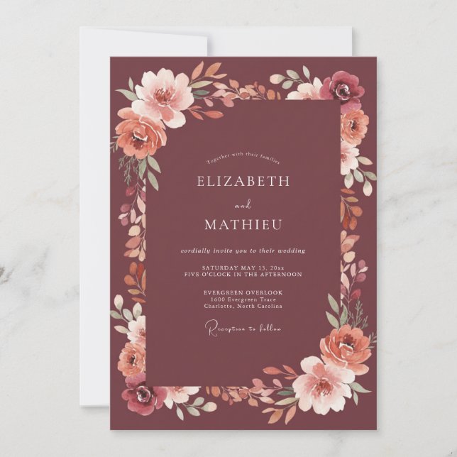 Maroon Atmospheric Autumnal Wedding Invitation (Front)