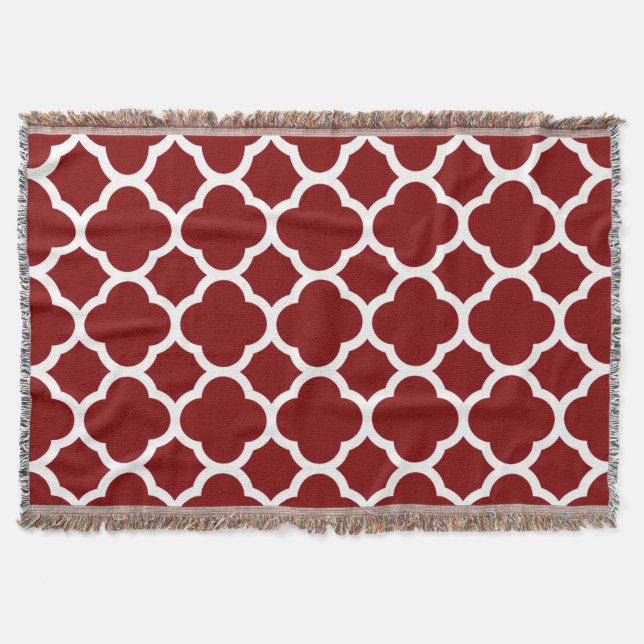 Maroon Auburn and White Quatrefoil Pattern Throw Blanket (Front)