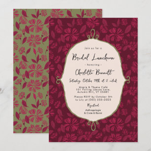 Maroon Autumn Floral Bridal Luncheon Invitation