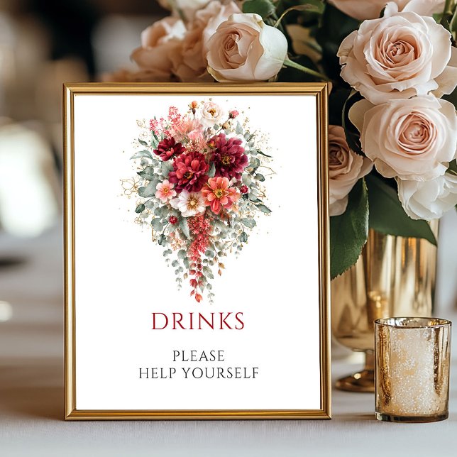 Maroon Autumn Floral Drinks Eucalyptus Sign (Maroon Autumn Floral Drinks Eucalyptus Sign

)